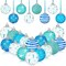 16 Pcs Summer Ornaments for Tree, 1.57 inch Beach Ocean Decorations Coastal Starfish Seashells Wave Hanging Ball Decor Blue Shiny Summer Ball Ornaments for Holiday Party Favor Decorative (Ocean)